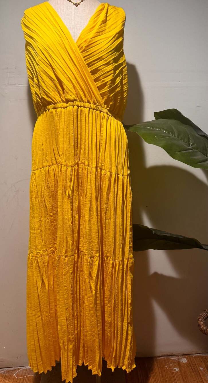 Simply Vera Vera Wang Yellow Pleated Maxi Dress